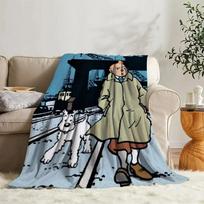 Anime pledas Tintino flanelinis sofos stovyklos miego užtiesalas minkštas pledas vilnos namų tekstilė gimtadienio dovana pledas miegamojo dekoras#(3) 75X95CM pilka spalva