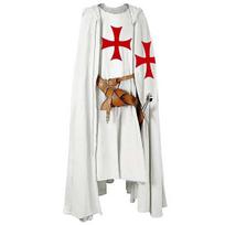 Vyriškas viduramžių riterio kryžiuočio tamplieriaus juodasis Helovino kostiumas su gobtuvu, apsiaustas chalatas Cosplay Renaissance S-6XL S balta