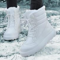 TUINANLE neslystantys sniego batai moterims, stori pliušiniai žieminiai ankle boots, platforminiai, šilti, medvilne paminkštinti batai 36 balta