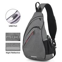 Mixi Vyriška vieno peties kuprinė Moteriška sling tipo rankinė Crossbody USB Berniukams Dviračių Sporto Kelionės Universalus Mada Studentų Mokyklinė 17 Inches pilka spalva