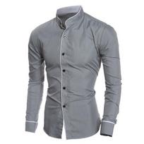 Vyriški marškiniai Verslo Single-breasted Stand Collar Formalūs Kontrastingos spalvos linija Rudens marškiniai darbui 2XL pilka