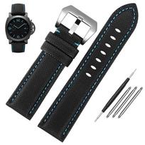 Klasikinė 24 mm laikrodžio apyrankė, tinkanti Panerai Luminor PAM01661 juoda mėlyna nailono audinio drobė Natūralios odos dirželio sagtis 24mm