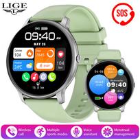 LIGE Smart Watch Bluetooth Call Voice Assistant vandeniui atsparus išmanusis laikrodis lauko mankštos kūno rengybos apyrankė, tinkama Android IOS silicone strap žalia