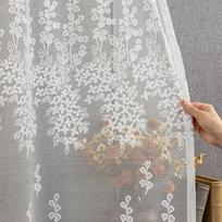 Elegantiškos prancūziškos nėrinių siuvinėtos permatomos užuolaidos | Romantiškas gėlių dizainas, lengvas poliesterio tinklelis svetainei, balkonui, erkeriniams langams ir durų angoms 350*270CM gray