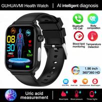 2025 Naujas EKG+PPG Kraujo riebalų Šlapimo rūgšties Sveikatos Išmanusis laikrodis Vyrams Širdies ritmas Kraujospūdis Bluetooth Skambutis Išmanusis laikrodis Moterims Black silicone belt