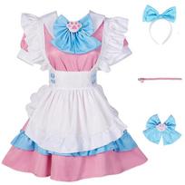 Moteriškas Lolitos prancūziškas kambarinės kostiumas, komplekte 4 vnt. su suknele; galvos apdangalai; prijuostė;apykaklė, Anime tarnaitės kostiumai, mieli Lolitos prancūziški tarnaitės kostiumai L white