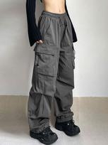 Harajuku negabaritinės kelnės su parašiutu, moteriškos gatvės apranga Vintage Y2k hiphopo plačios kojos bėgikai Baggy sportinės kelnės Techwear L pilka spalva