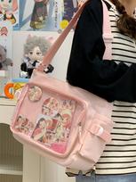 Preppy Minimalistinis Anime Kurjerio Krepšys - Didelės Talpos, Skaidrus Ženklelis, Moteriškas Crossbody Ita Krepšys 35*12*27 rožinė