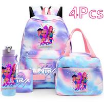 4 vnt./rinkinys Anime K-Pop spausdintas kuprinė, rankinė, pieštukinė su 750 ml vandens buteliuku paaugliui berniukui, mergaitei mokyklos krepšys, didelės talpos vandeniui atsparus knygų krepšys