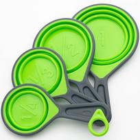 Silikoninis matavimo puodelis ir šaukštų rinkinys Sulankstomas kepimo matavimo įrankis Šaukštas kepimui Virtuvės amatai Kavos miltų gamyba Medus 4Pcs žalia