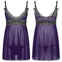 Vyriška apatinio trikotažo pižamos apranga, permatoma, nėrinių mini suknelė su stringais Teddy Chemise Babydoll XXL juoda