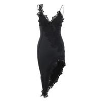 Moterims Naktiniai Seksualūs Nėriniai Siuvinėjimas Plonos Petnešėlės Aukštas Skeltukas Be Rankovių Spalvos Derinimas Bodycon S juoda