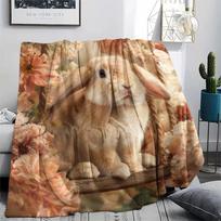 Triušis ir gėlės, raštas Flanelinis pledas, Aukštos kokybės Patogus visiems sezonams, Namų dekoras, Šiluma ir komfortas, Puikiai tinka dovanoms. 80cm x 120cm