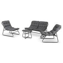 MEGARA sodo baldų komplektas, pilka sofa, 2 foteliai, modernus terasos stalas