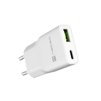 Natec Ribera USB Charger Gan Slim USB 1X USB-A + 1X USB-C 20W  NUC-2376