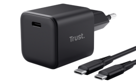 TRUST Maxo Ultra-small 65W GaN USB-C Charger Black + 2m cable