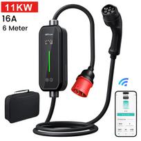 APP/Wifi Elektromobilio įkroviklis Junsun su kintama srove 3 fazės 11 kW (8-16A), 6 m kabeliu, trifazis, Type 2