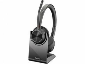 HP Poly „Poly Voyager 4320 UC" stereofoninės ausinės su „USB-A“ jungtimi, su BT700 „USB-A“ adapteriu ir įkrovimo stovu