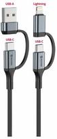 Swissten 4in1 įkrovimo laidas 1.5m Usb-c, Usb-a, Lightning 60w Juodas