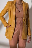 AL KHALID Real Lambskin Leather Party Wear Stylish Blazer Yellow Button Genuine Women's XS geltona
