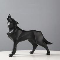 Dervinė abstrakti vilko statulėlė Geometrinės gyvūnų figūrėlės Vilko skulptūros amatai Namų biuro lentynos stalo dekoravimo ornamentai juoda