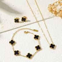 3 vnt. Titano plieno dobilų karoliai, apyrankė, auskarai, trijų dalių papuošalų rinkinys necklace+bracelet+earring