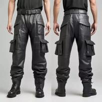 Naujos juodos vyriškos tikros avies odos kelnės, cargo stiliaus, biker, rider 28 juoda