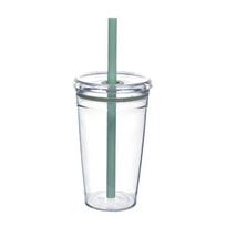 Skaidrus Tritano puodelis su šiaudeliu 16oz Spalvingas kavos puodelis su dangteliu Mielas nepralaidus gėrimų puodelis šaltai kavai, arbatai, sultims, pienui 450ML žalia