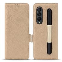 Skirta Samsung Galaxy Z Fold 3 5g W22 Case Natūralios odinės piniginės kortelė su S Pen apsauginiu dangteliu Samsung Galaxy Z Fold3 dėklui for Galaxy Z Fold 3 pilka spalva