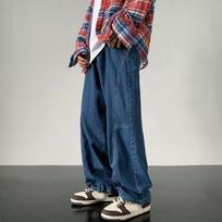 Vyriškos negabaritinės 5XL japoniškos plačios kelnės Vintage Y2K Baggy Pants džinsinės juostelės laisvos tamsiai mėlynos džinsai krovininės kelnės vyrams korėjietiško stiliaus S mėlyna