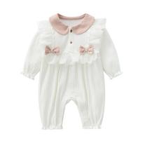 Ruffles Nėriniai naujagimių mergaičių drabužiai ilgomis rankovėmis princesės kombinezonas Pavasariniai kūdikių mergaičių šliaužtinukai + kepurės pavasario rudeniui 3M balta