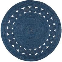 Džiuto rankų darbo mėlynas kilimas apvalus natūralus kilimas bet kuriai erdvei kaimiškas dekoras bet kuriai erdvei 60 cm x 60 cm(2x2feet) mėlyna