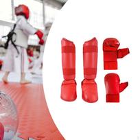 Karate sparringo įrangos rinkinys Bokso pirštinės Blauzdų apsaugos Įranga skirta L raudona