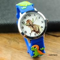 Cute 3D Dinosaur Waterproof Kids' Quartz Watch – Korean Style T-Rex Wristwatch for Kindergarten Boys mėlyna