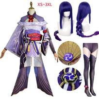 Raiden Shogun Cosplay kostiumo perukas violetinis ilgas plaukas Helovino kostiumai pilnas Baal Shogun Cosplay rinkinys L-(Full set+wig)