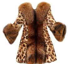 Žieminis paltas Moteriškas paltas Kailio imitacija Dirbtinio kailio apykaklė Klasikinė leopardo vidutinio ilgio žieminė striukė S