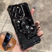 Padengtas magnetinis žiedo laikiklis Skaidrus dėklas iPhone 16 15 14 Plus 13 12 11 Pro Max skirtas Magsafe stovo laikikliui Smūgiams atsparus dangtelis iPhone 16 Pro Max juoda
