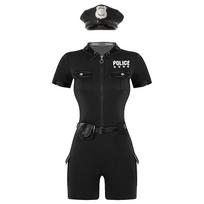 Užtraukiamas trumpomis rankovėmis kombinezonas kostiumas moterims S-4XL - 4 vnt. Policininko aprangos Policininkės vaidmenų žaidimo rinkinys su diržu, pinigine, kepure Uniforma S tamsiai mėlyna spalva