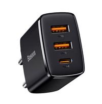 Sieninis USB įkroviklis BASEUS 30W 2xUSB + USB-C, juodas, CCXJ-E01