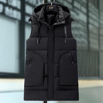 Madinga žieminė berankovė parka vyrui, ilga liemenė su gobtuvu, didelio dydžio, kasdieninė, stora, šilta viršutinė apranga, vyriškos striukės XL(40kg-50kg) juoda