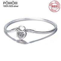 100% tikros 925 sterlingų sidabro apyrankė moterims, tinka originalioms meilės širdims, gyvatės žavesiams, apyrankėms, aukštos kokybės papuošalams 19cm