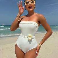 Vientisa suknelė Swimsui Moteriški Push Up maudymosi kostiumėliai Gėlėtas Bodysuit Maudymosi kostiumėliai Vasaros spausdinimo maudymosi kostiumėlis M balta