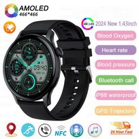 2025 Naujas GPS Išmanusis Laikrodis Moterims Tikras AMOLED 466*466 HD Ekranas Sveikatos Stebėtuvas Sportas NFC Balso Bluetooth Skambutis Išmanieji Laikrodžiai Moterims Silicone belt juoda