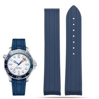 Omega Seamaster 300 lenkto galo silikoninis gumos laikrodžio dirželis nardymo apyrankė 20mm juodas mėlynas su sulankstoma sagtimi 20x18mm