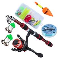 Meškerykotis Combo 1.8 Teleskopinis spiningo ritės masalo kabliukų rinkinys, skirtas moterims, vaikams, žvejybos dovana fishing rod set raudona