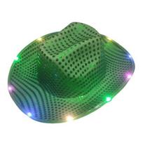 LED Šviečianti Kaubojaus Skrybėlė Retro Vakarų Stiliaus Šviečianti 9 Spalvų Kalėdinė Šventė žalia