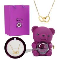 Graviruota besisukanti meškiuko papuošalų dėžutė su amžinos rožės vėriniu box + necklace violetinė