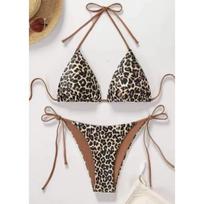2025 Seksualus leopardo rašto dviejų dalių maudymosi kostiumų komplektas Trikampis liemenėlė su petnešėlėmis Halter Nugara atvira Bikini komplektas Paplūdimio atostogoms Raišiojamas maudymosi kostiumas S