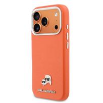 Karl Lagerfeld PU Karl and Choupette Heads Pins MagSafe dėklas skirtas Apple iPhone 17 Pro Max Orange