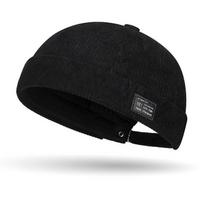 Elegantiška korėjietiška velvetinė Tang stiliaus skrybėlė - Unisex japoniško stiliaus meliono kepurė pavasariui, rudeniui ir žiemai adjustable juoda